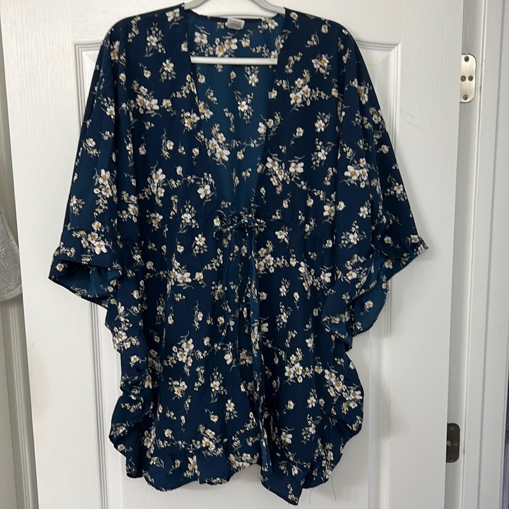 Navy blue, floral, beach coverup.